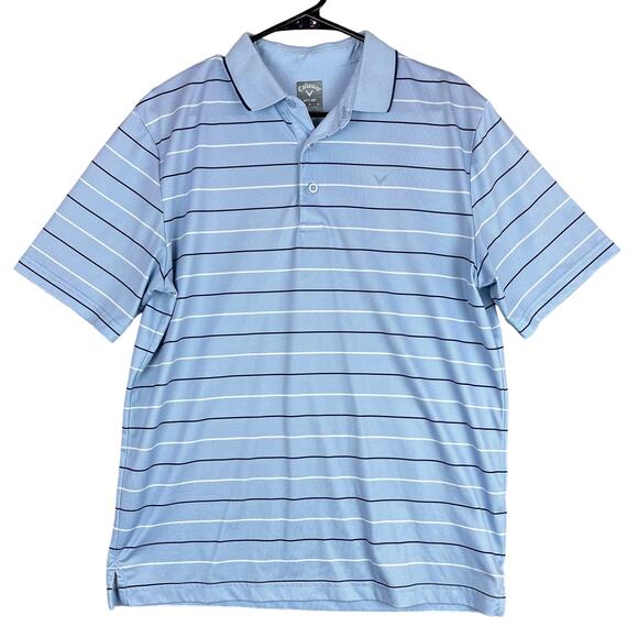 Callaway Mens Shirt Soft Blue Striped Polo Golf Opti Dri Performance Medium - Picture 1 of 11